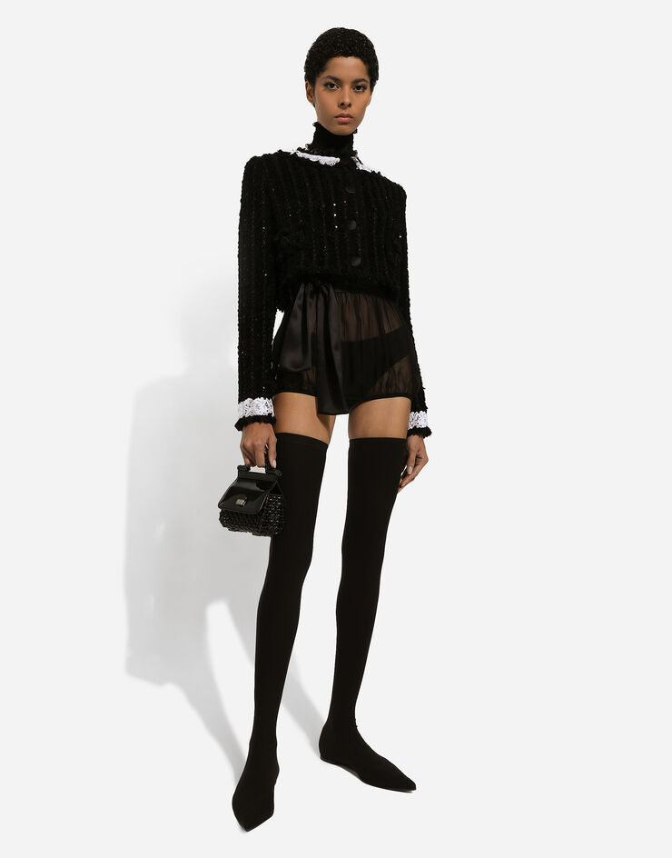 Dolce & Gabbana 마이크로 시퀸 장식 쇼트 트위드 재킷 블랙 F27AHTHUMKN