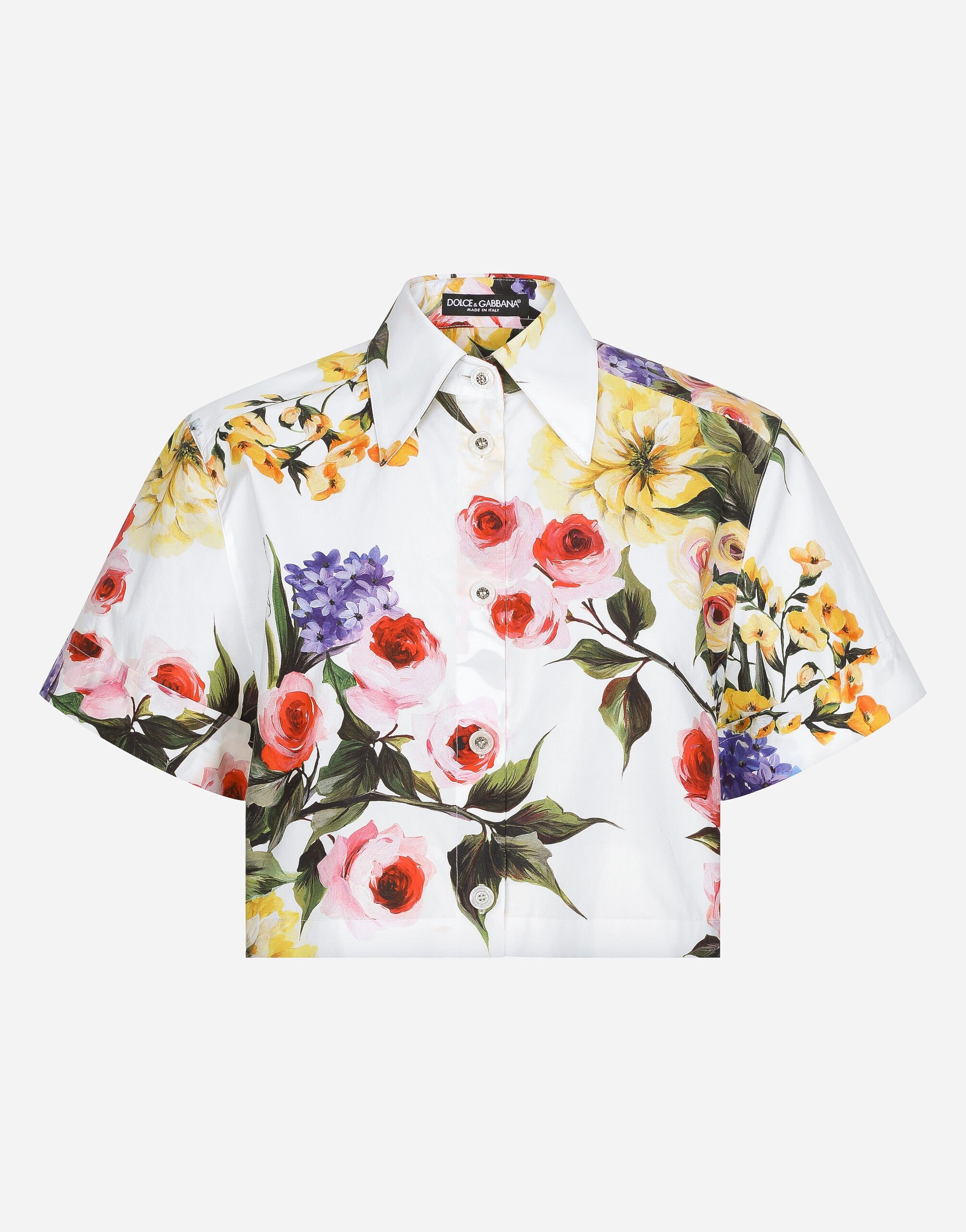 Dolce & Gabbana Short cotton shirt with garden print Black L4JTEYG7K8Z