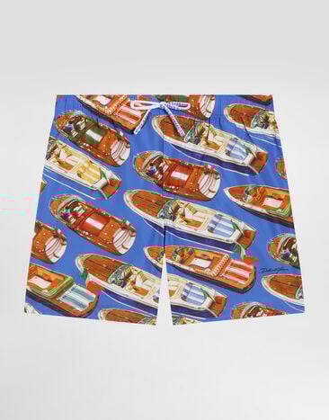 Dolce & Gabbana Medium nylon swim shorts with motorboat print and stripes Multicolor L4J818ON0D4