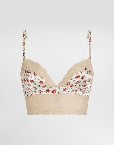 Dolce & Gabbana Small rose-print satin and lace bra Multicolor O1C26TON0C6