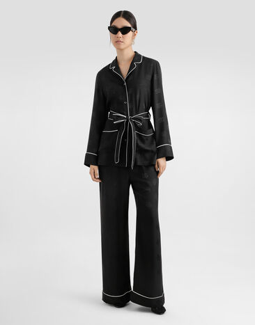 Dolce & Gabbana Silk satin jacquard pajama pants with all-over DG logo Black FTAMPTFJ1JO