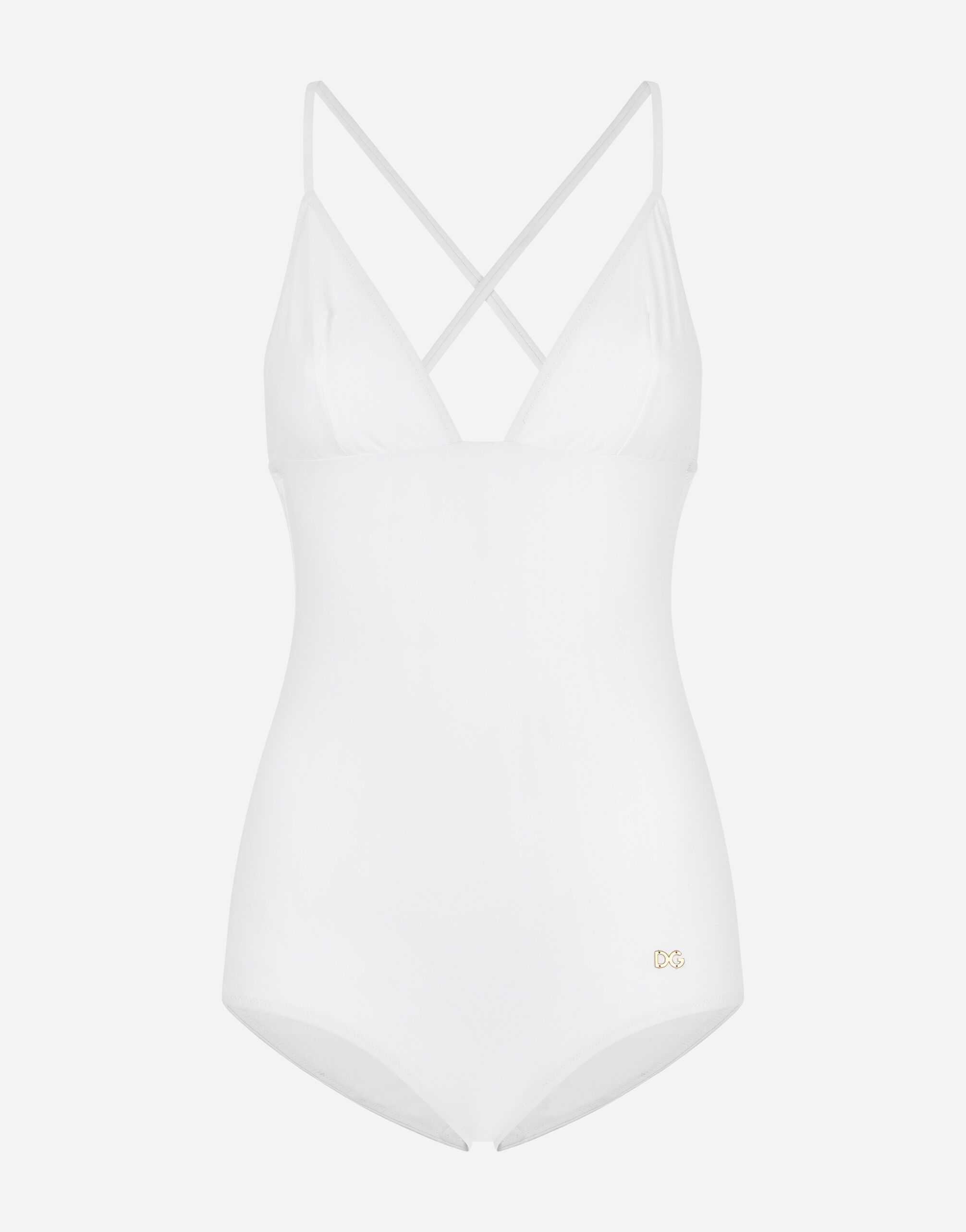 Dolce & Gabbana One-piece swimsuit with plunging neckline White O9A73JFUGA2