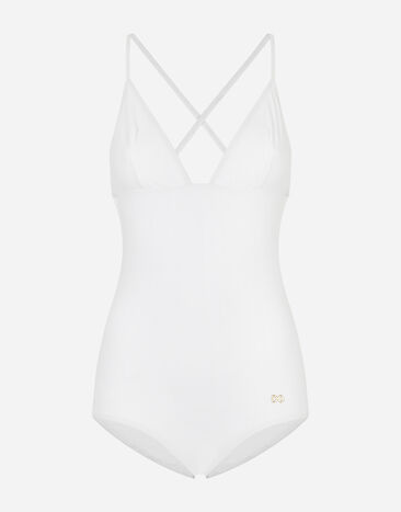 Dolce & Gabbana One-piece swimsuit with plunging neckline White O9A73JFUGA2