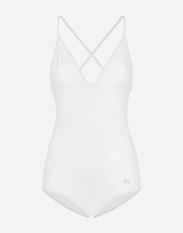 Dolce & Gabbana One-piece swimsuit with plunging neckline White O9A73JFUGA2