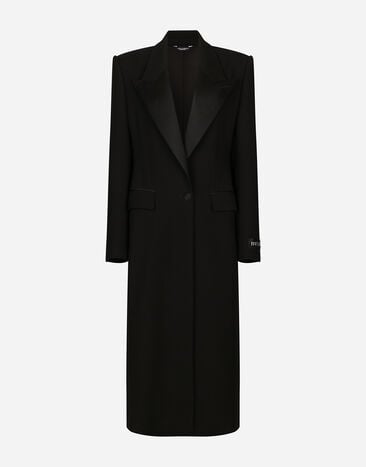 Dolce & Gabbana Long single-breasted wool tuxedo coat Black F0D1CTFUBFX