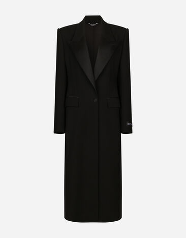 Dolce & Gabbana Long single-breasted wool tuxedo coat Black F0D1CTFUBFX