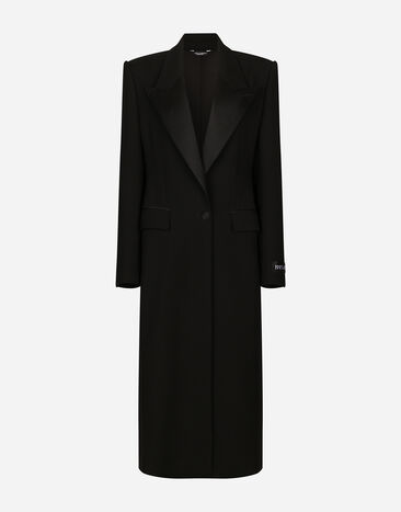 Dolce & Gabbana Long single-breasted wool tuxedo coat Black F0D1OTFUMG9