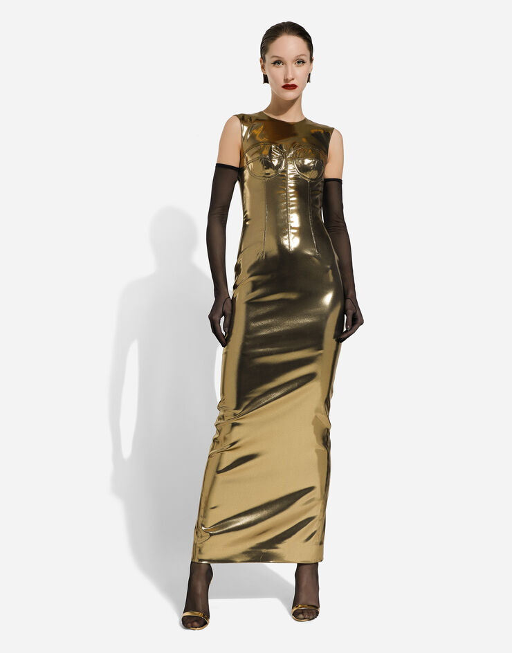 Long foiled satin corset dress in Gold for | Dolce&Gabbana® US