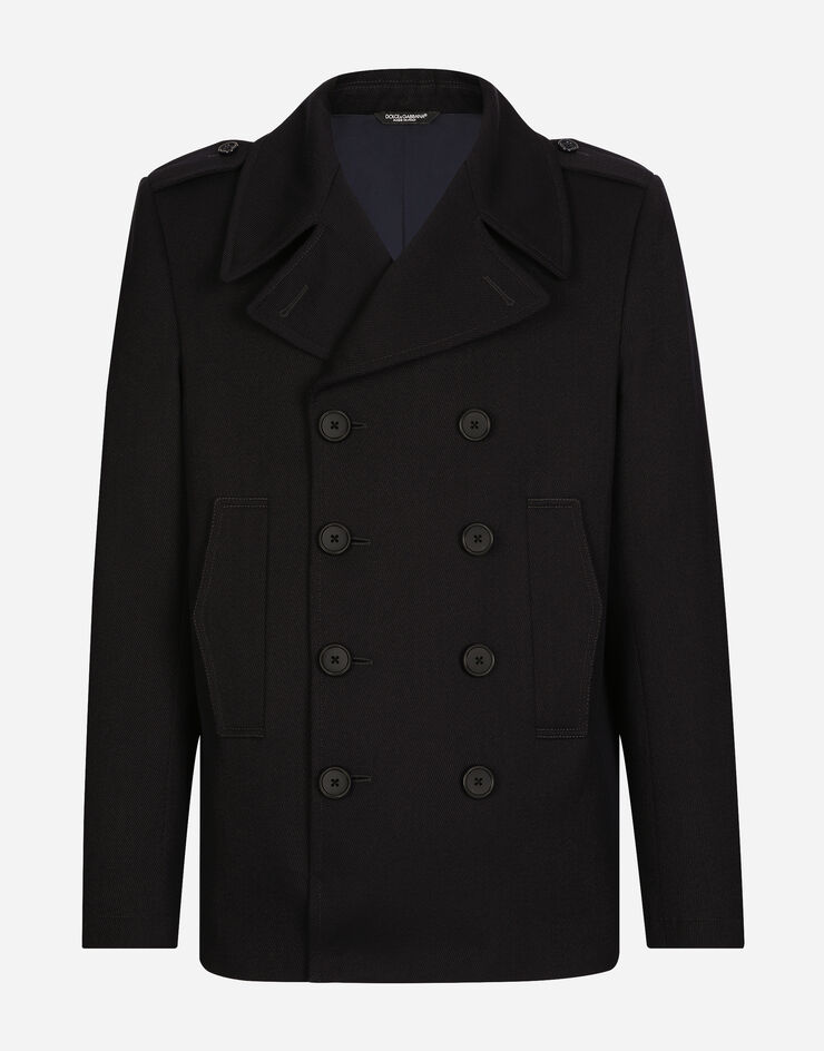 Double-breasted wool pea coat with tag in Blue for for Men | Dolce&Gabbana®