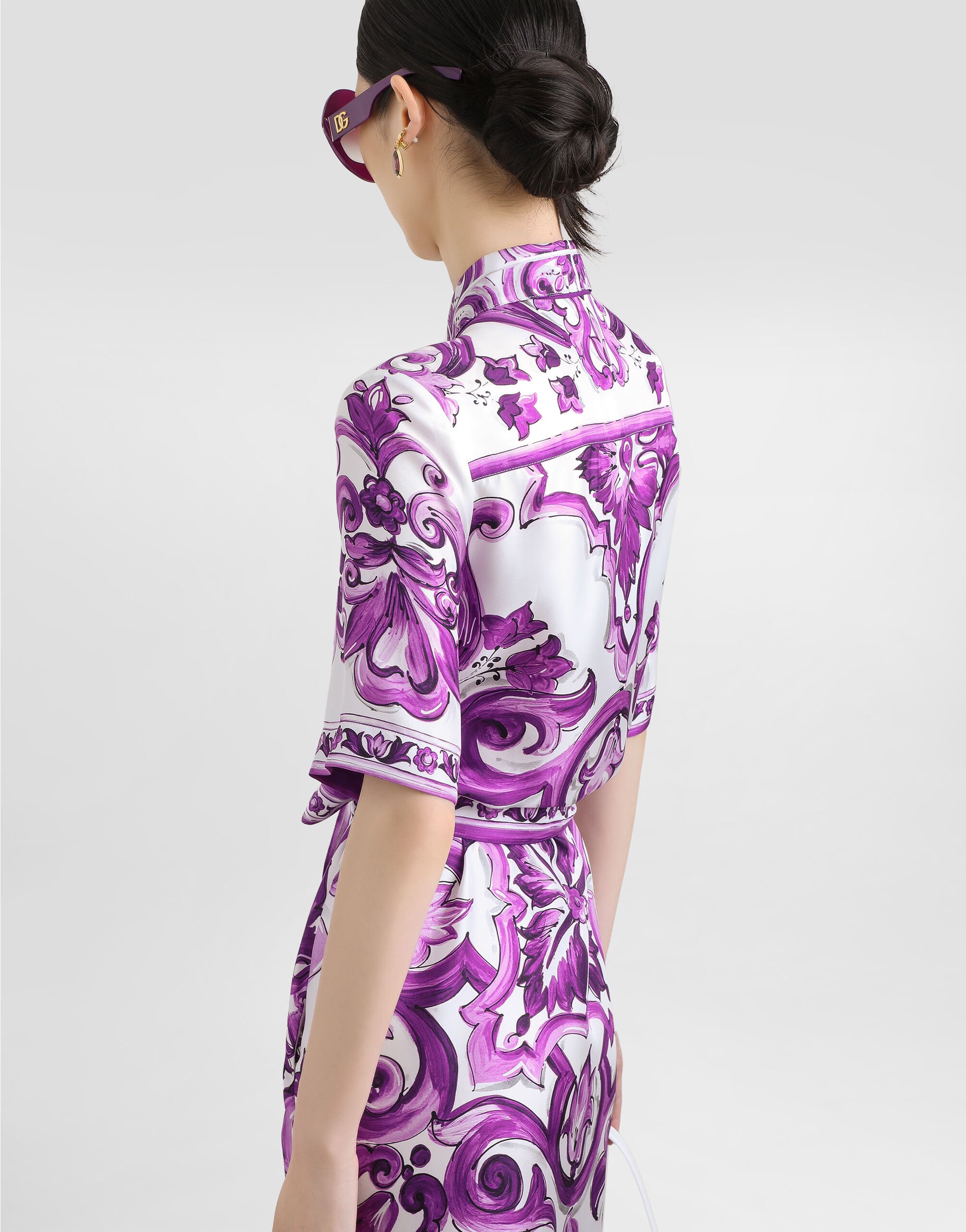 【DOLCE&GABBANA】マジョリカプリント ミディシャツワンピース Majolica-print twill shirt dress in Multicolor for Women