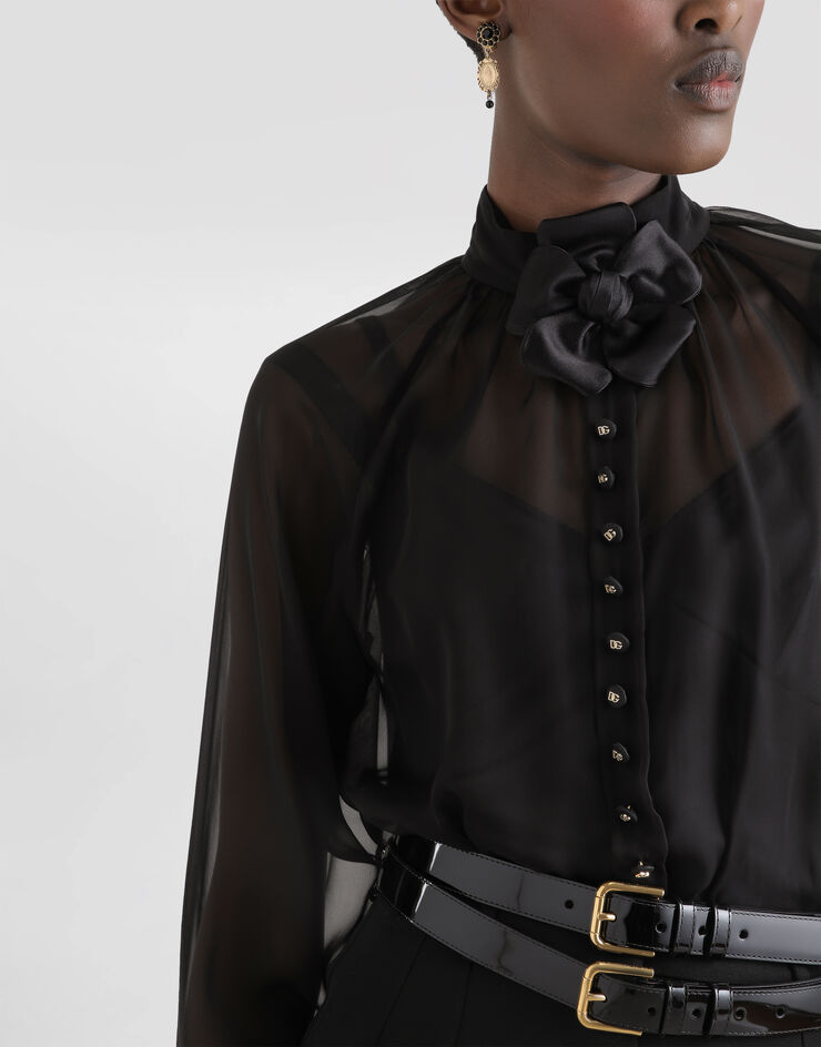 Dolce & Gabbana Chiffon blouse with flower detailing Black F7AH1TFU1HW