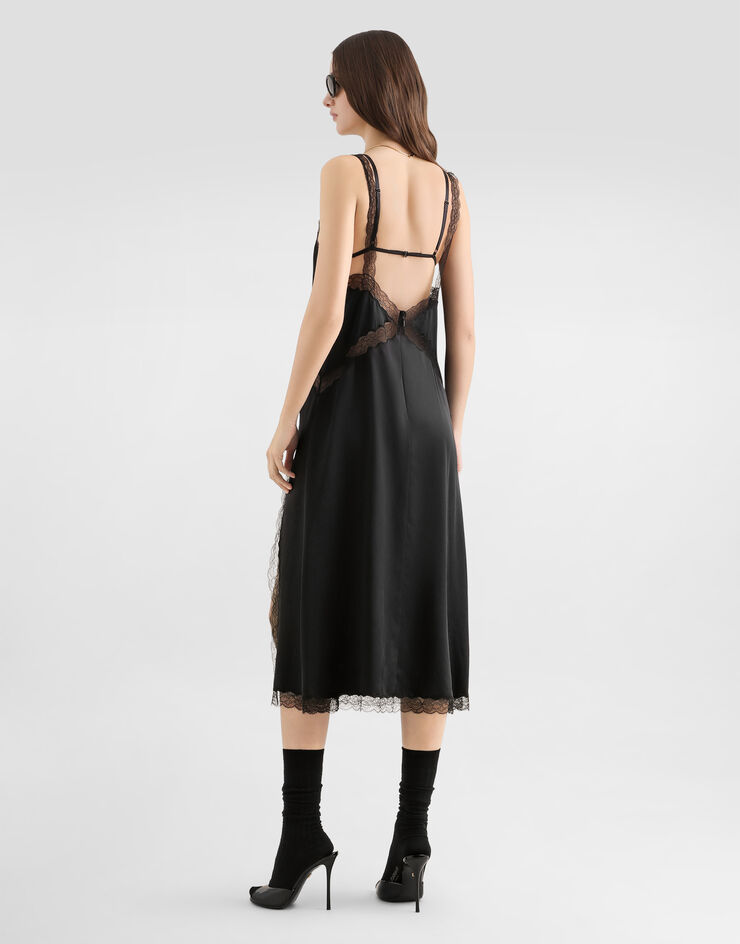 Dolce & Gabbana فستان سليب من ساتان حرير Black F632HTFU1AU