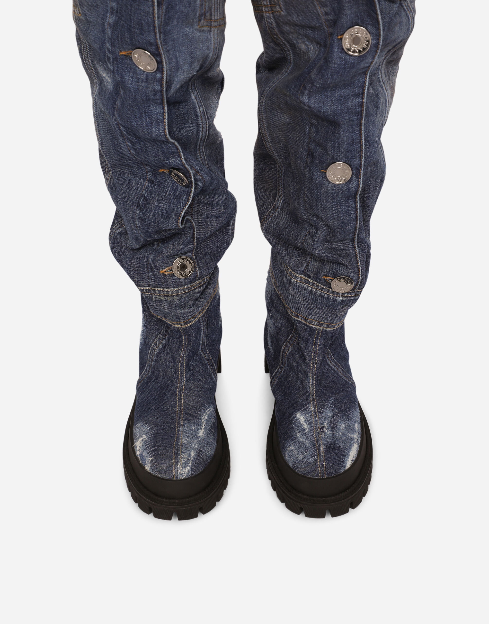 Patchwork denim hi trekking boots in Blue for Dolce Gabbana US