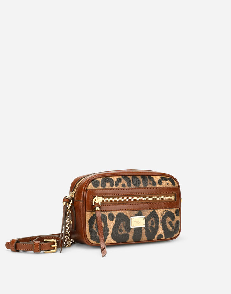 Dolce & Gabbana Bolso de bandolera pequeño en crespo estampado leopardo con placa con logotipo Multicolor BB6931AW384