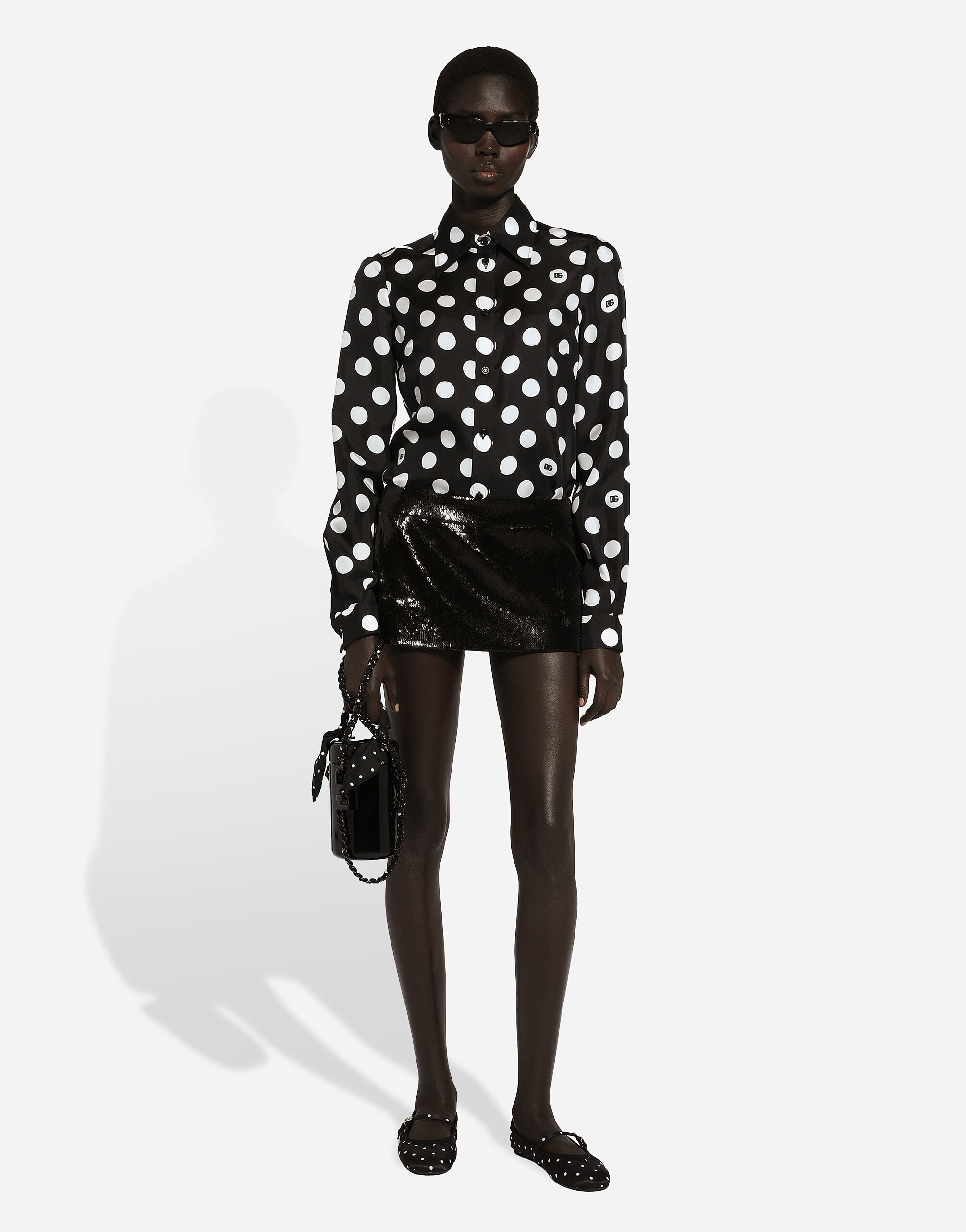 Silk twill shirt with polka-dot print