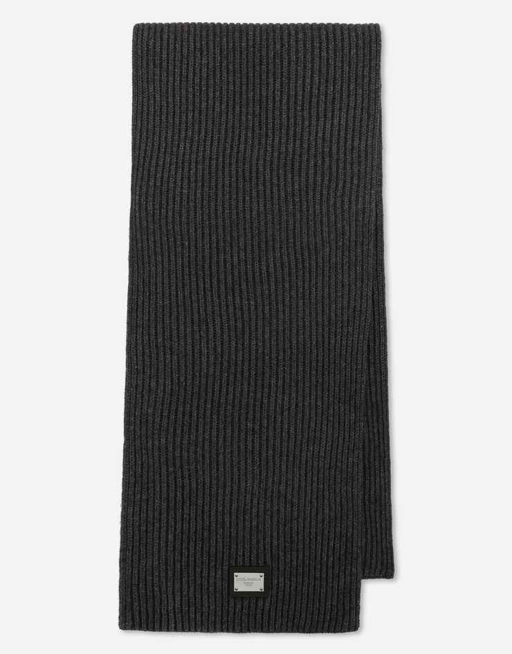 Dolce & Gabbana Wool scarf with DG patch Grau GXK64TJEMQ5