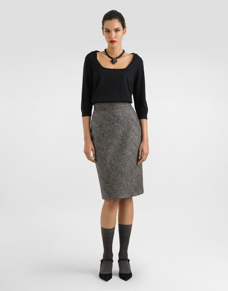 Dolce & Gabbana Skirt in wool blend chevron Multicolor F4C6CTFCZAF