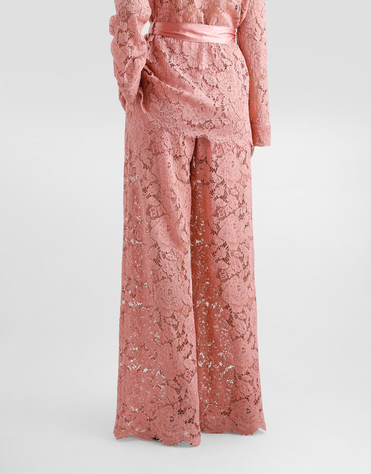 Dolce & Gabbana Flared floral cordonetto lace pants with DG logo Pink FTC9UTHLM7L
