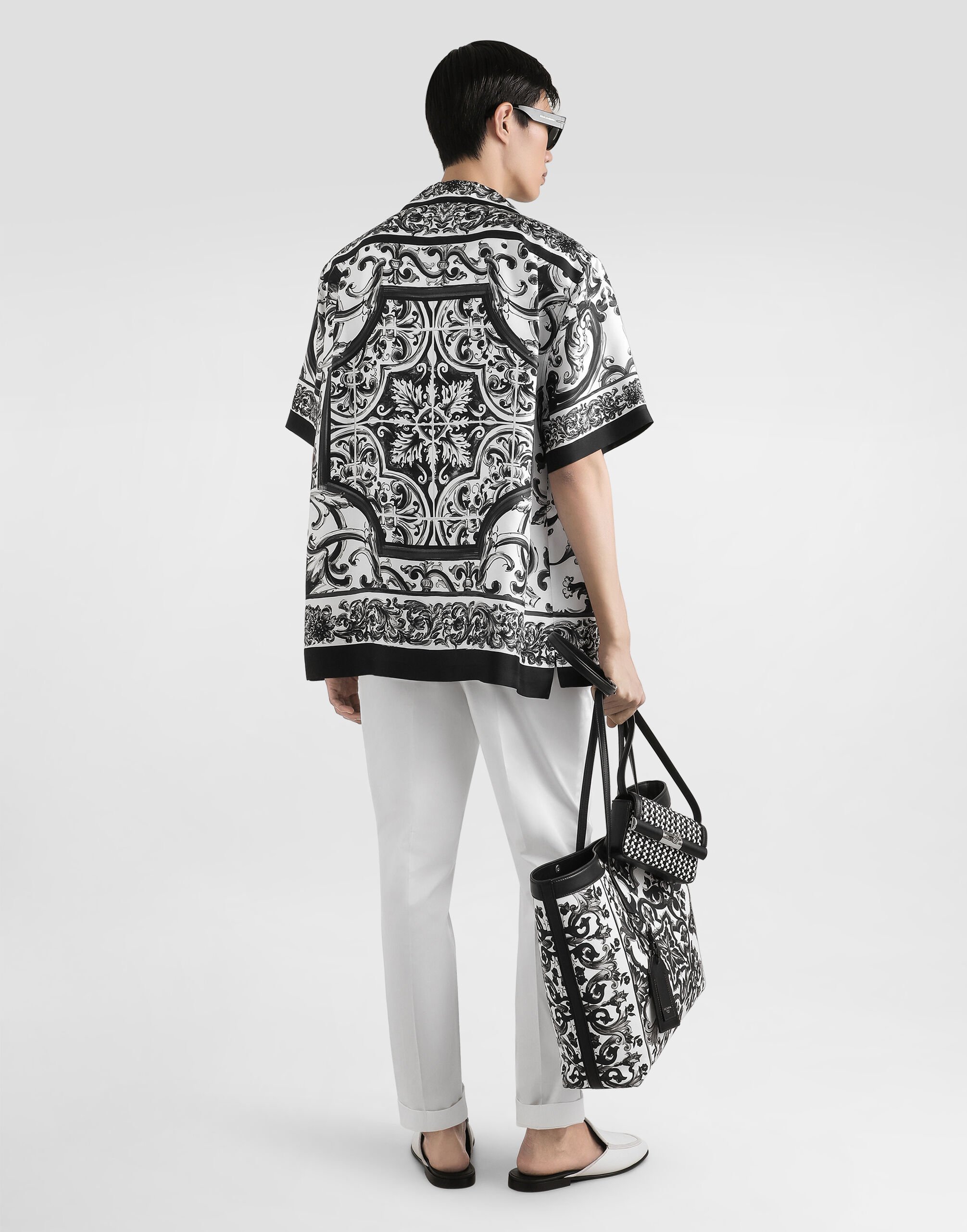 Majolica-print silk twill hawaii shirt in Multicolor for Men