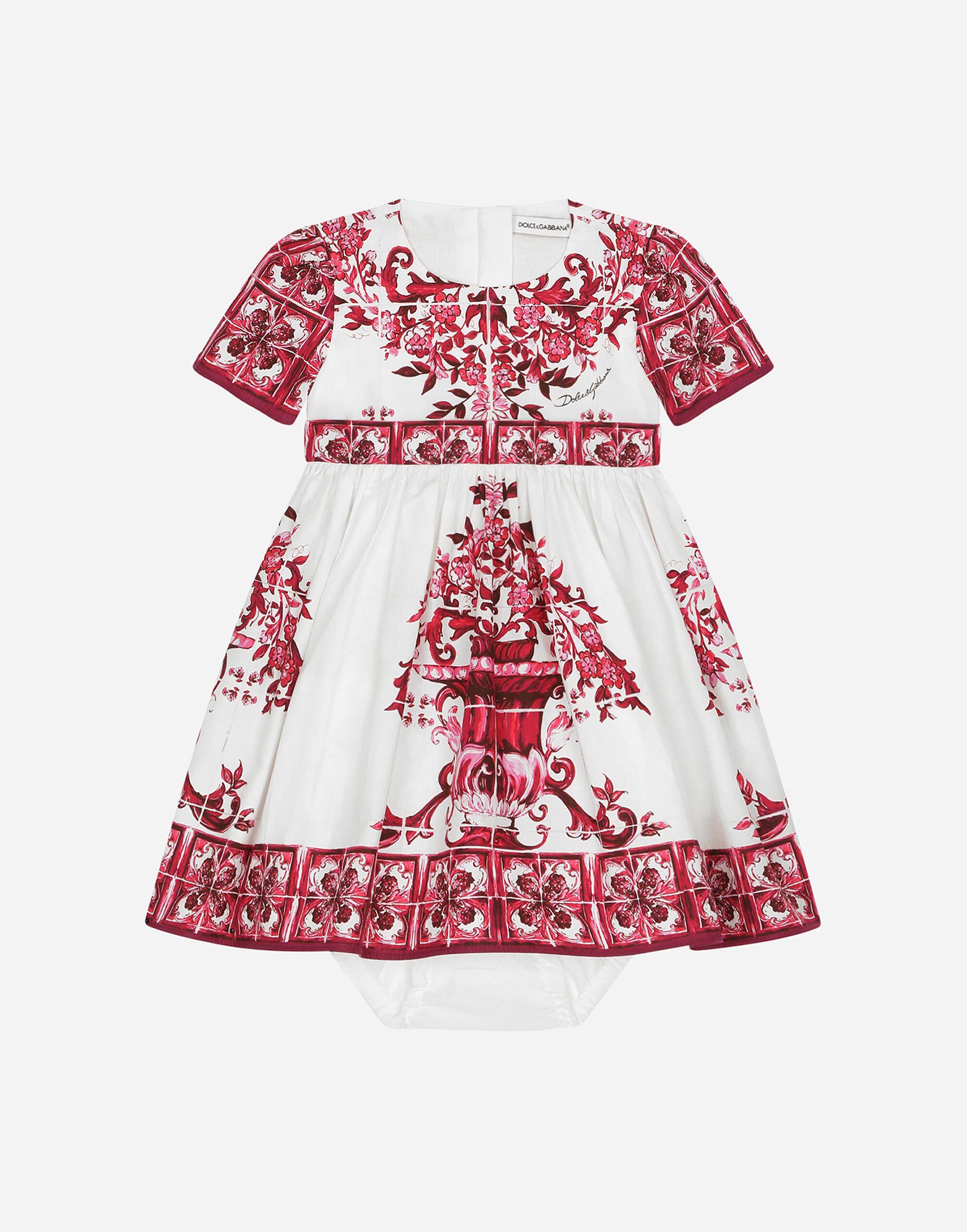 DolceGabbanaSpa Short-sleeved majolica-print poplin dress White L2JM6XG7J6Y