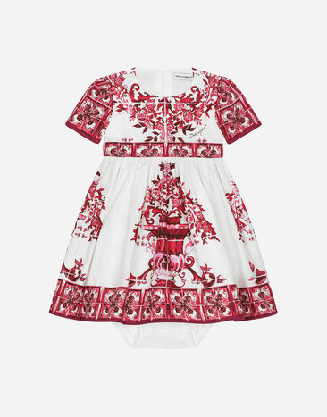 Dolce & Gabbana Short-sleeved majolica-print poplin dress Blanco L2JTKTG7M8C