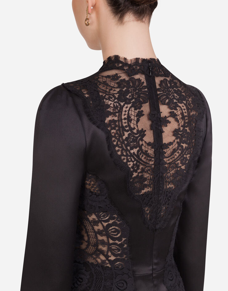 Dolce & Gabbana Lace and satin midi dress Noir F6E8WTFURAG