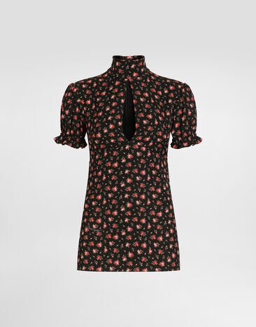 Dolce & Gabbana Small rose-print charmeuse top Multicolor F7BI1TFSA79