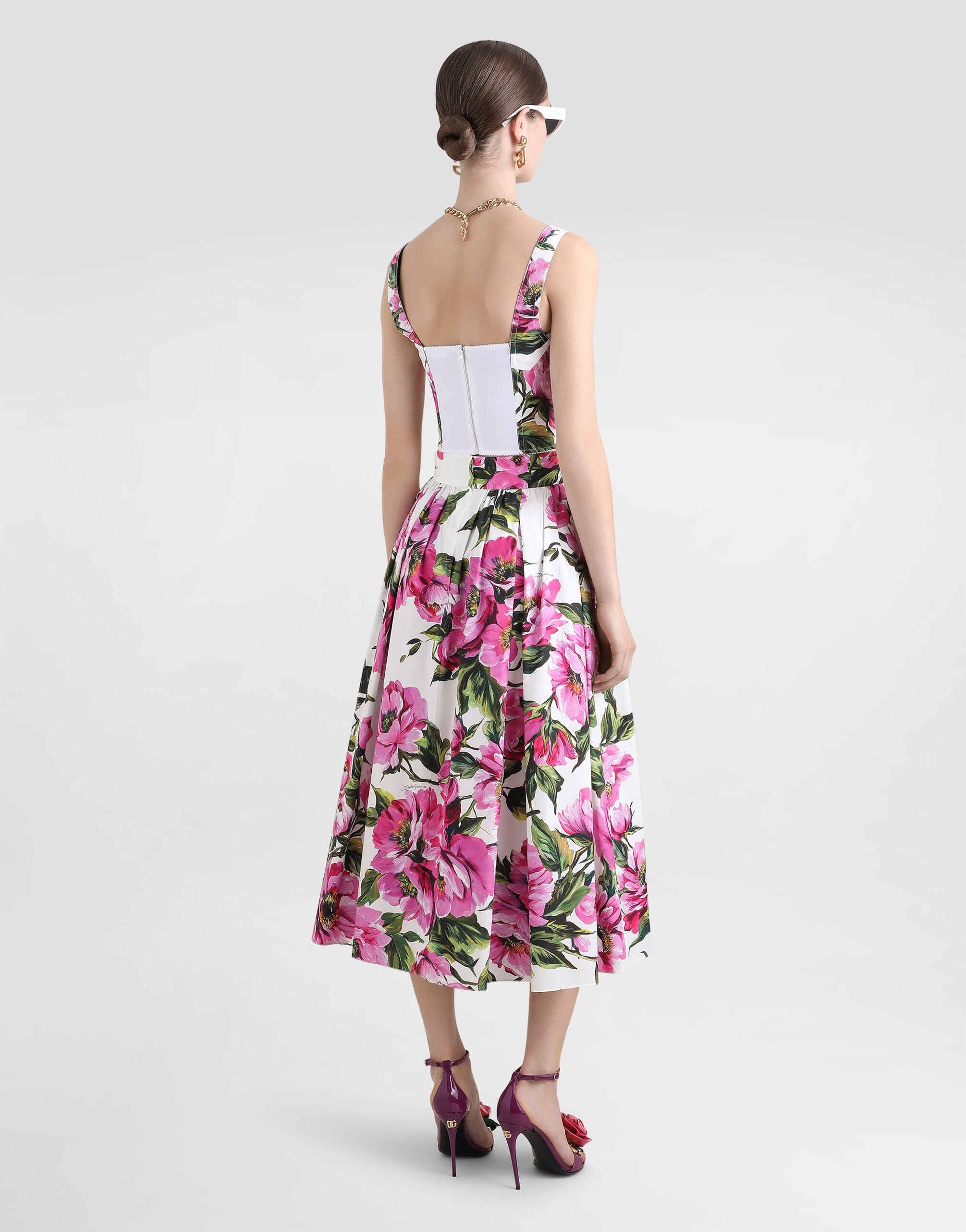 【Dolce&Gabbana】 フローラルプリント ジョガーパンツ ドロスト Cotton corset top with peony print in Print for Women