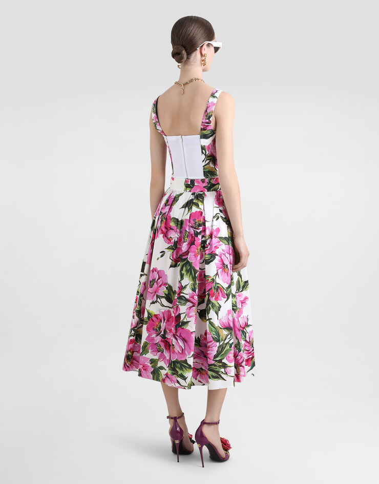 Dolce & Gabbana Cotton corset top with peony print Print F7W98THS5S3
