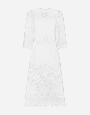 Dolce & Gabbana Longuette-Kleid aus Baumwolle mit Cut-out-Stickerei Weiss F6JIFZGDCJT