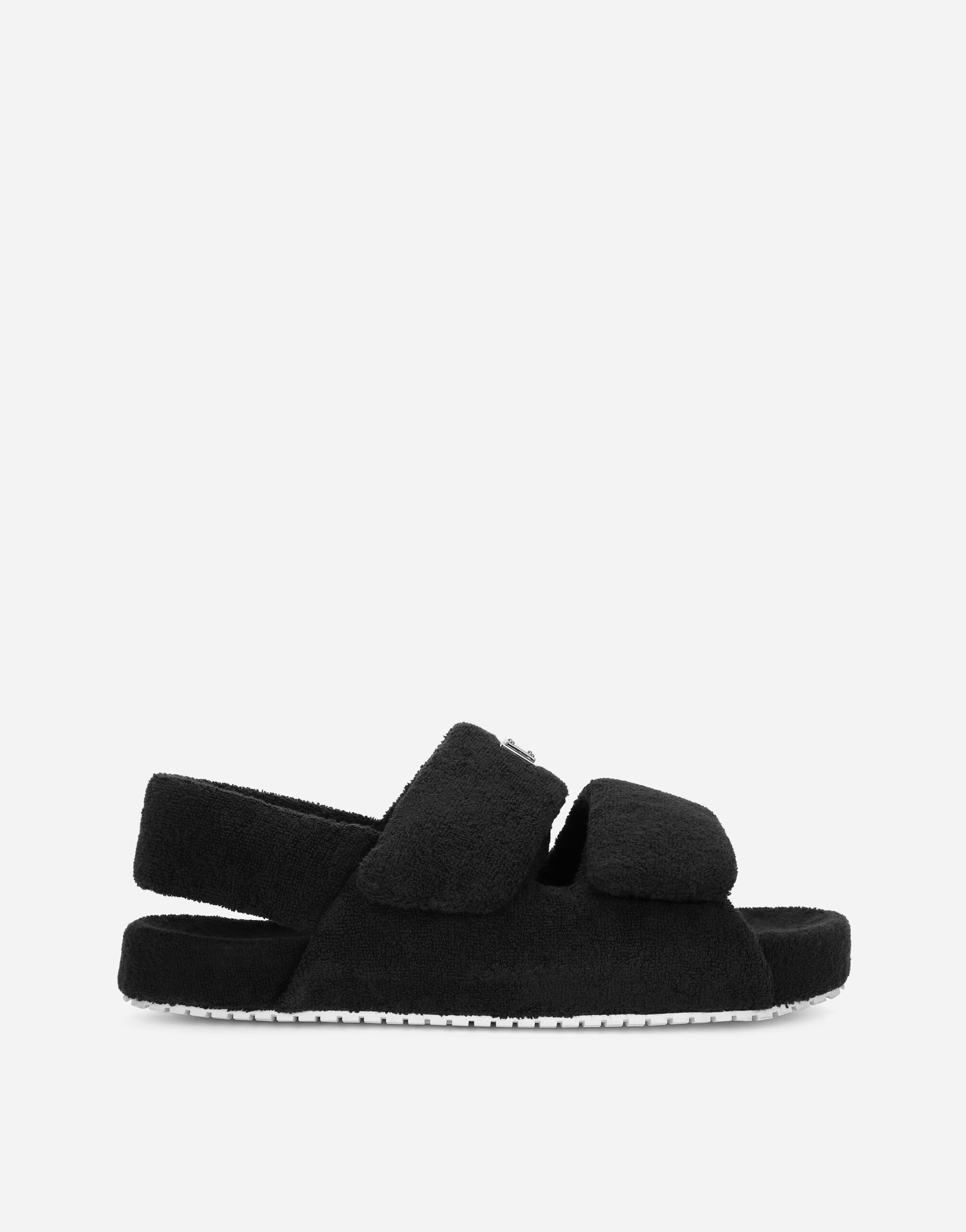 Dolce & Gabbana Terrycloth sandals with logo tag Black CS2181AJ210