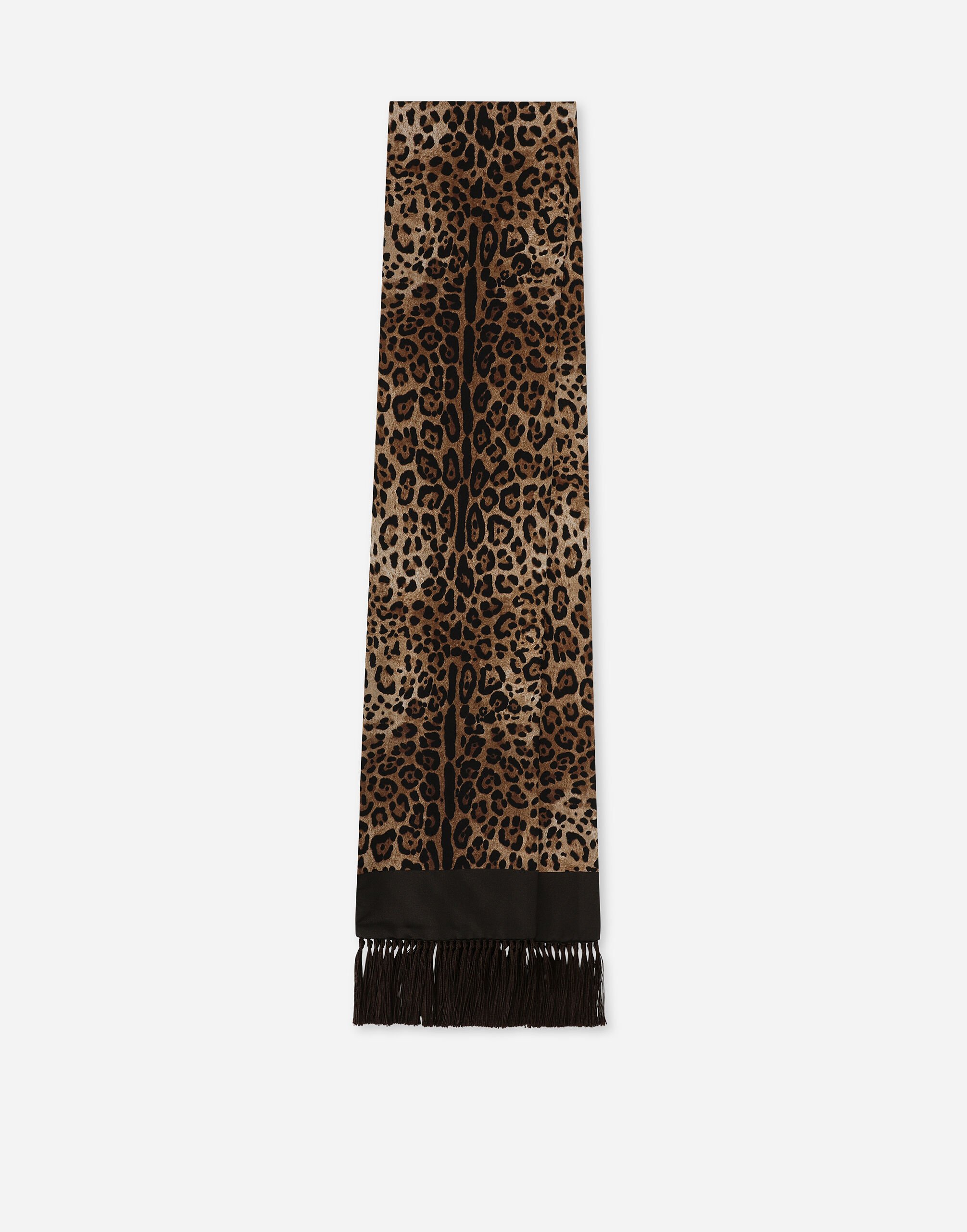 Leopard-print silk scarf with fringing in Animal Print for Men