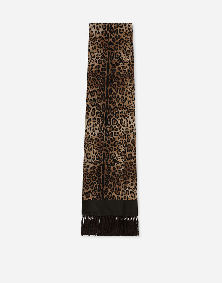 Dolce&Gabbana Pañuelo de seda con flecos y estampado de leopardo Imprimé Animalier GQ214EG0THV