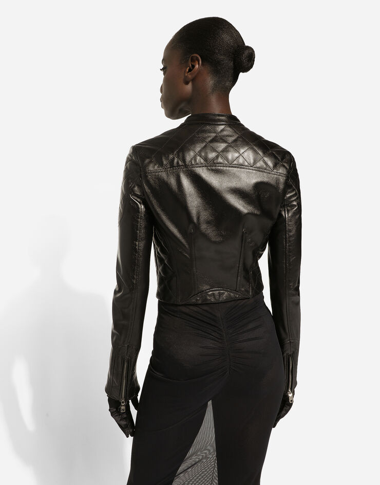 Dolce&Gabbana Short leather biker jacket Black F9R37LHULMU