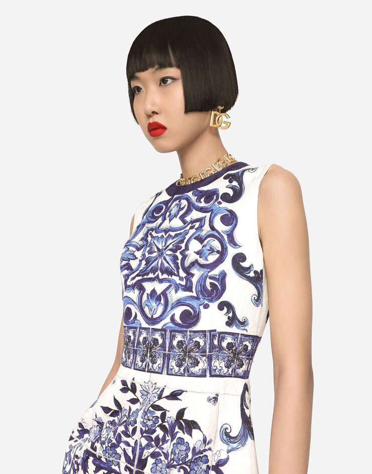 Dolce & Gabbana Короткое платье из парчи с принтом майолики разноцветный F68A8TFPTAH