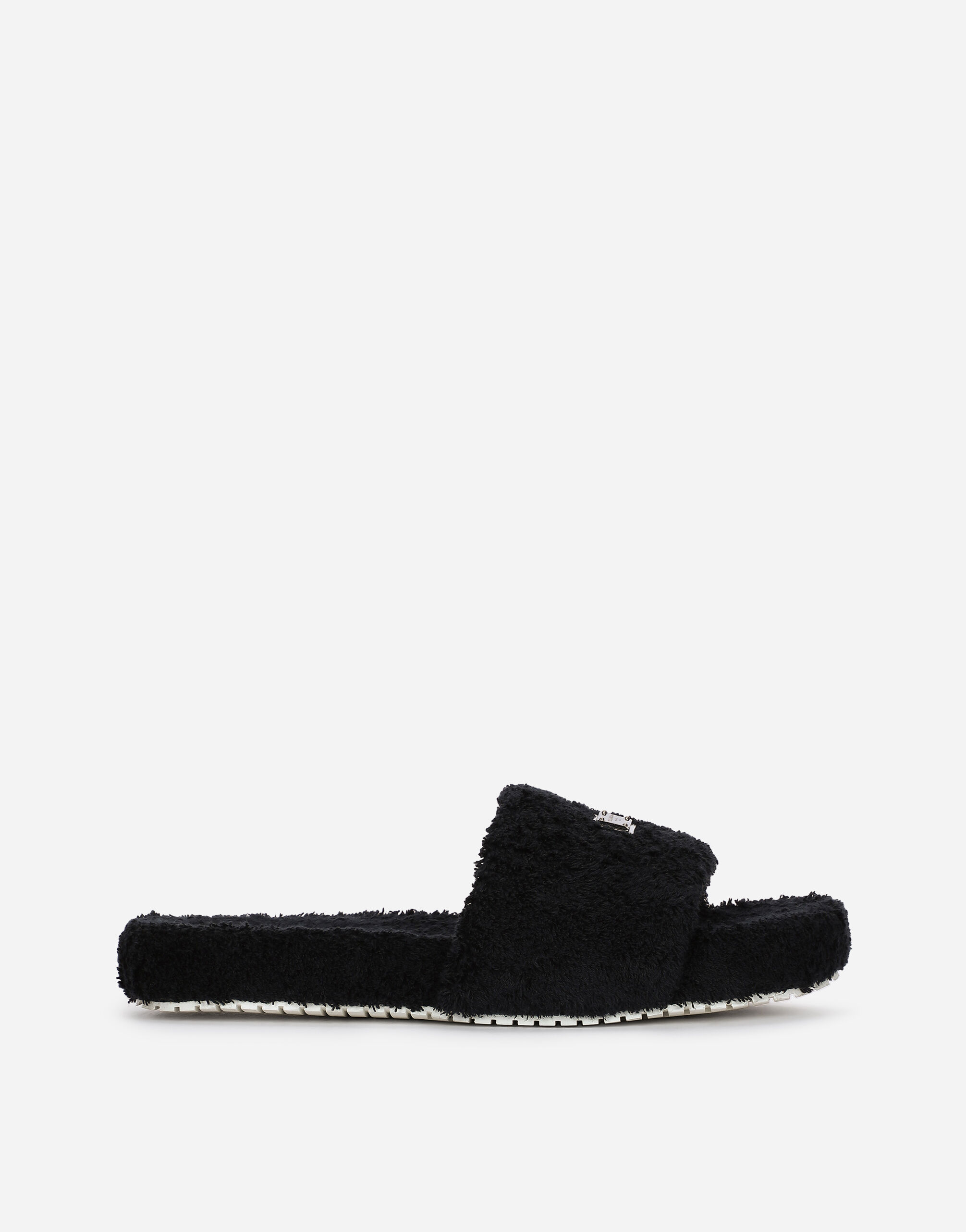 Terrycloth sliders with logo tag in Black for Men Dolce Gabbana