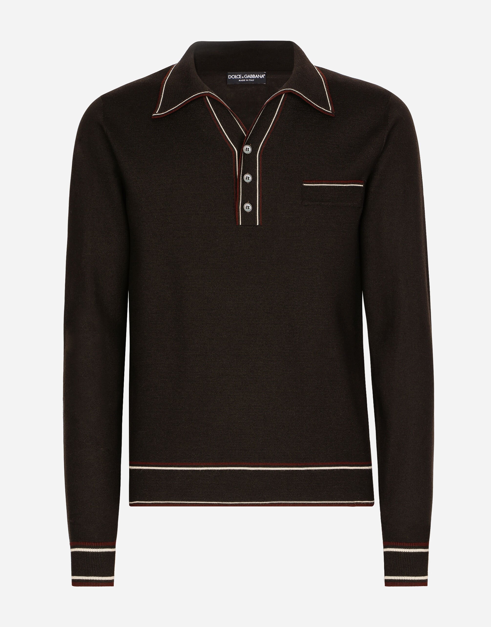 Dolce & Gabbana Wool polo-shirt with contrasting stripes Grey GXP80TJFMK7