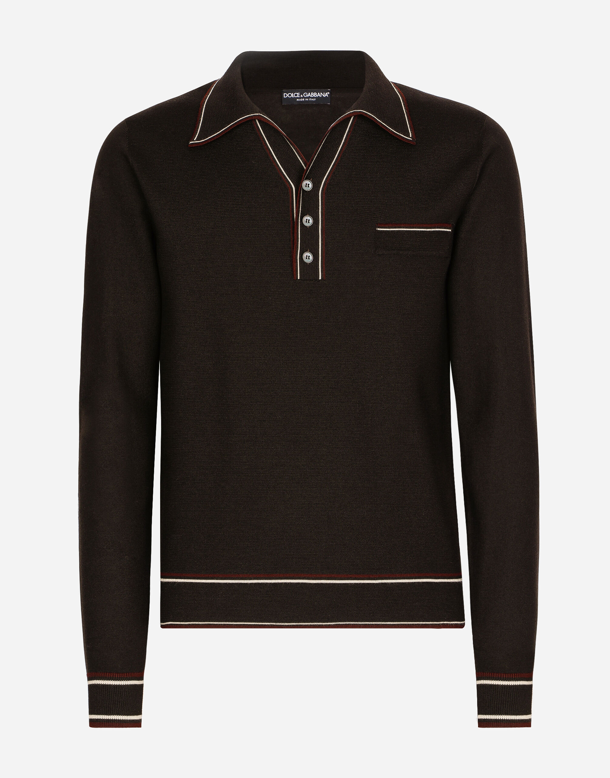 Dolce & Gabbana Poloshirt aus Wolle mit Kontraststreifen Grau GXP80TJFMK7