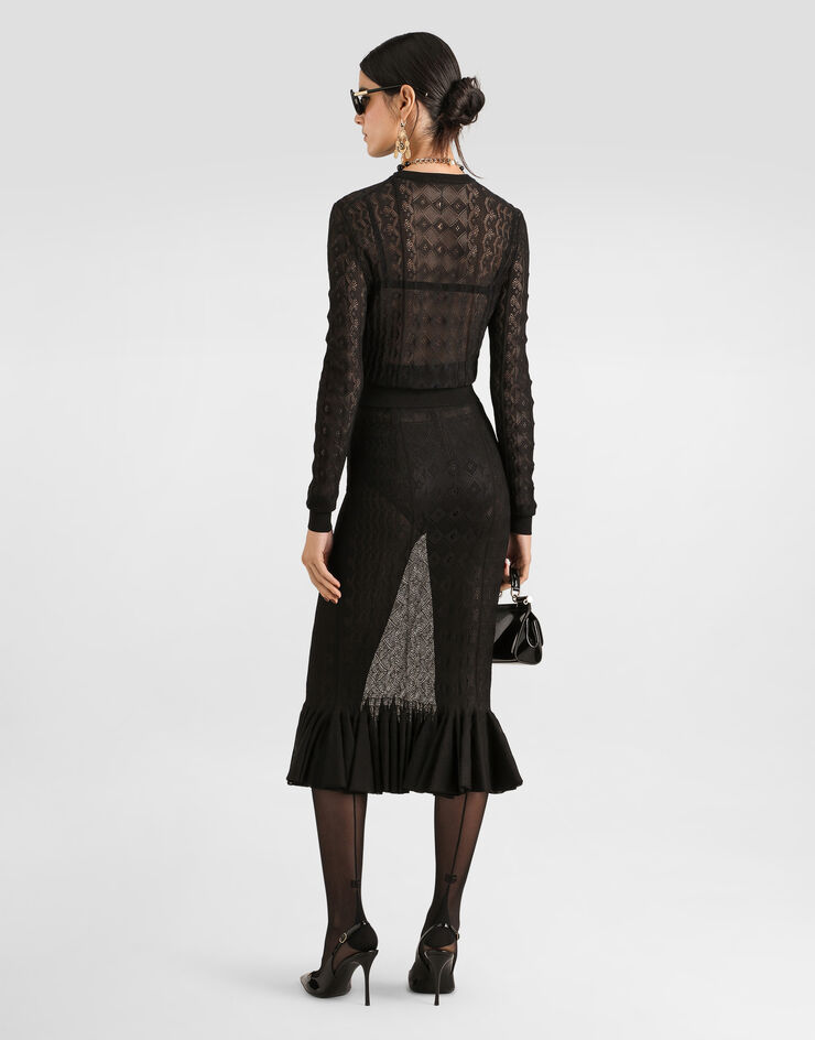 Dolce & Gabbana Lace-stitch knit skirt Black FXO56TJBMP8