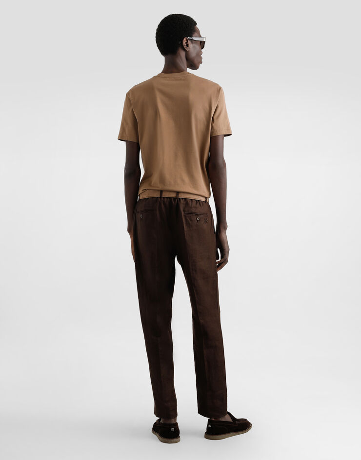 Dolce & Gabbana cotton t-shirt with embroidery patch Brown G8RN8ZG7NUB
