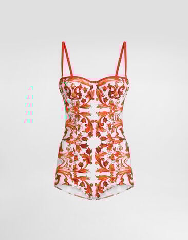 Dolce & Gabbana Majolica-print one-piece swimsuit Multicolor O9A13JONO19