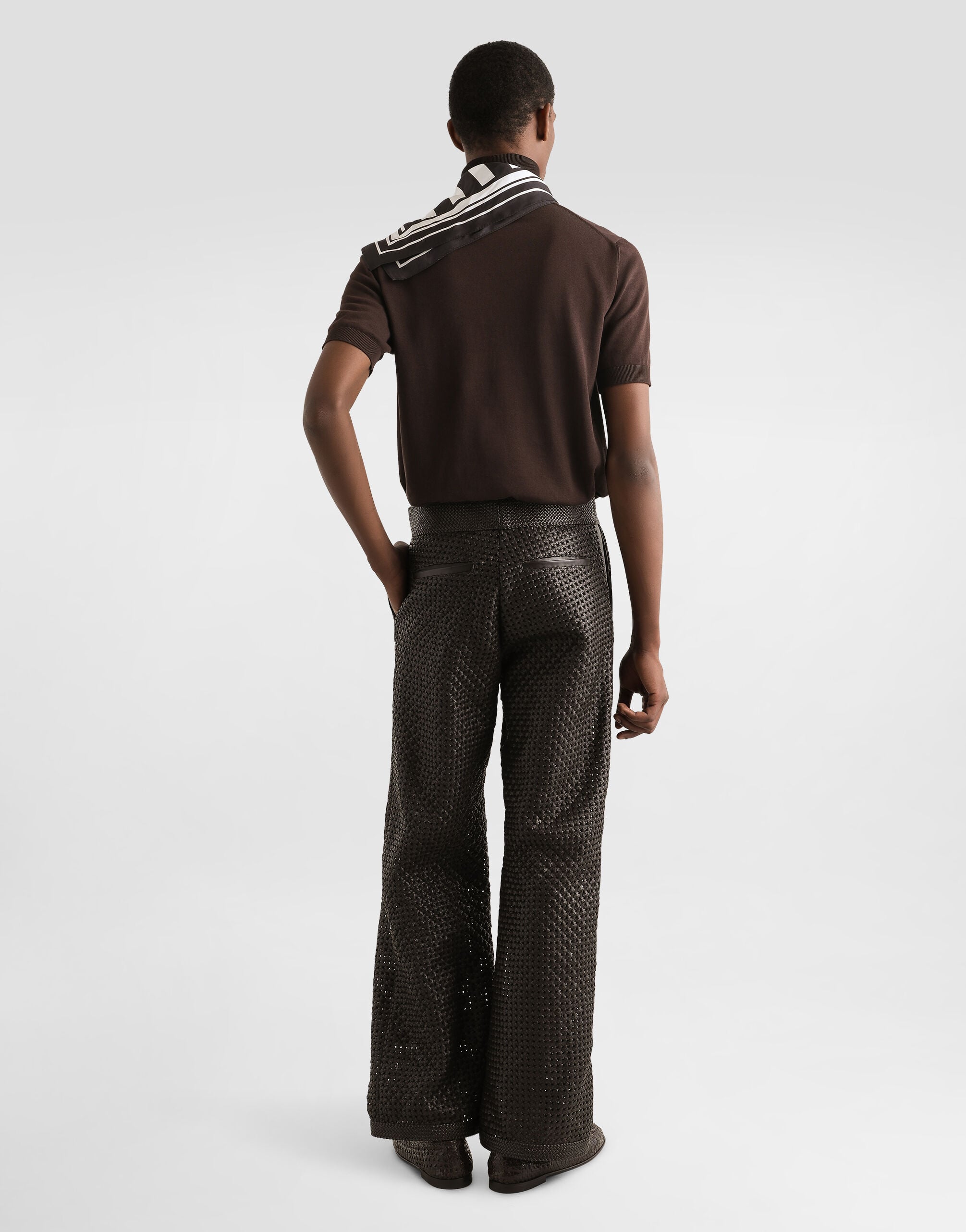Flared woven nappa leather pants in Multicolor for Men