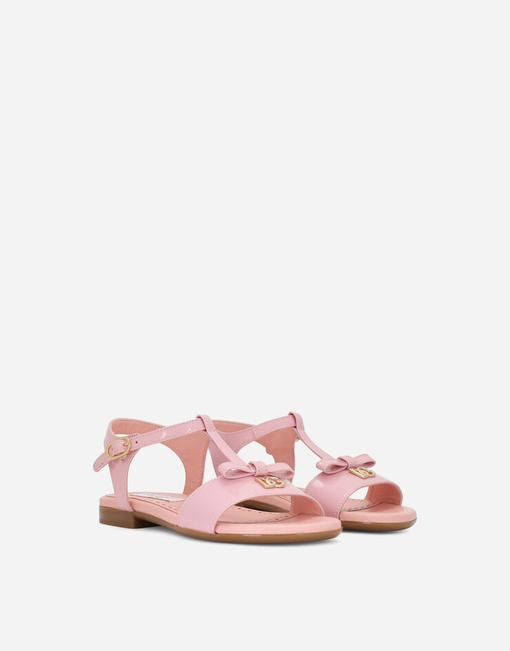 Dolce & Gabbana Patent leather sandals with metal DG logo Pink D11155A1328