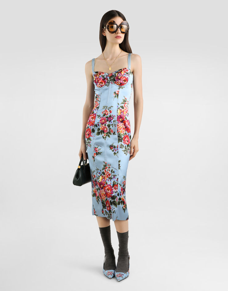 Dolce & Gabbana Flower bouquet-print satin dress Multicolor F60DGTFSICE