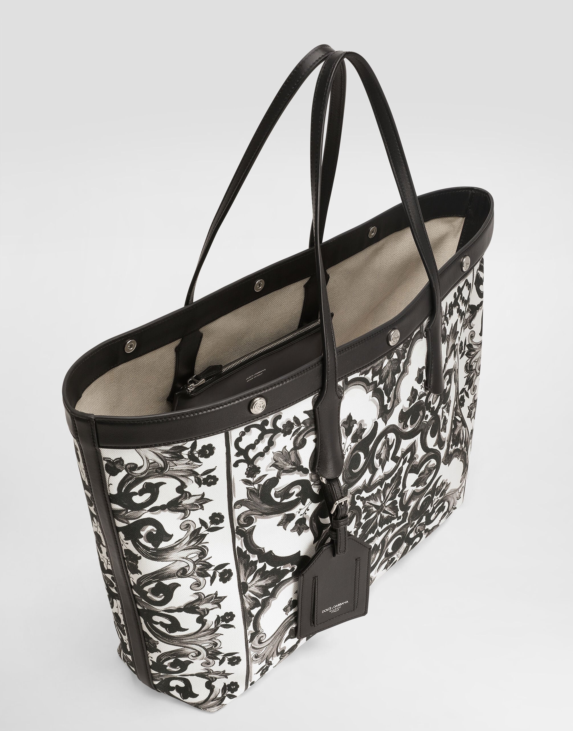 Majolica-print calfskin shopping bag in Multicolor for Men