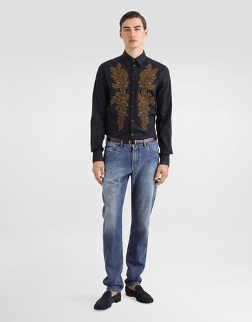 Dolce & Gabbana Hemd Martini aus Popeline mit Logo-Print Multicolor G5ML1ZHS5T7
