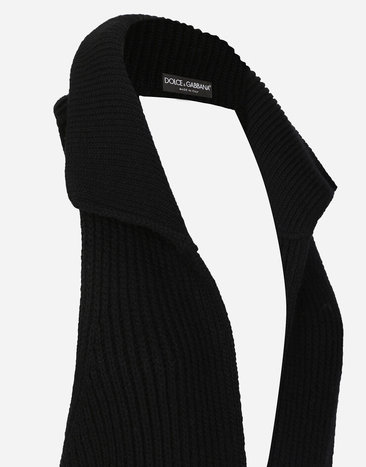 Dolce & Gabbana Lange Wollweste aus geripptem Patentstrick Schwarz FXT24TJFMGK