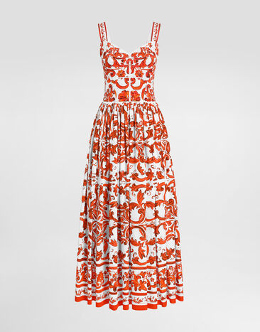 Dolce & Gabbana Majolica-print long poplin dress Multicolor F6TTHTGDDRL