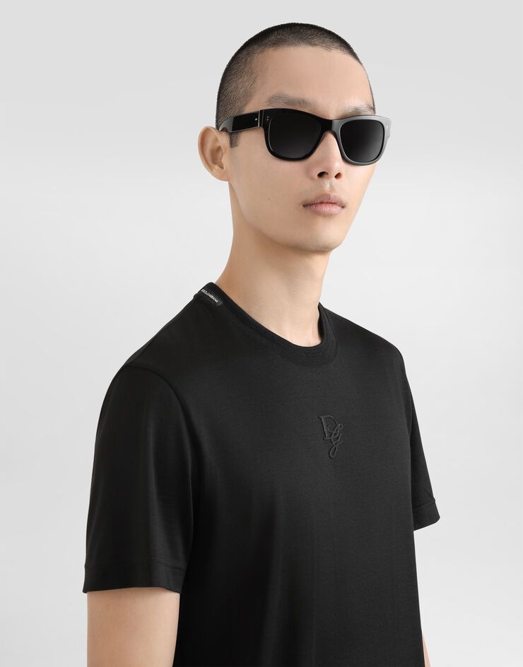 Dolce & Gabbana Silk T-shirt with logo Black G8RN8ZFU75F
