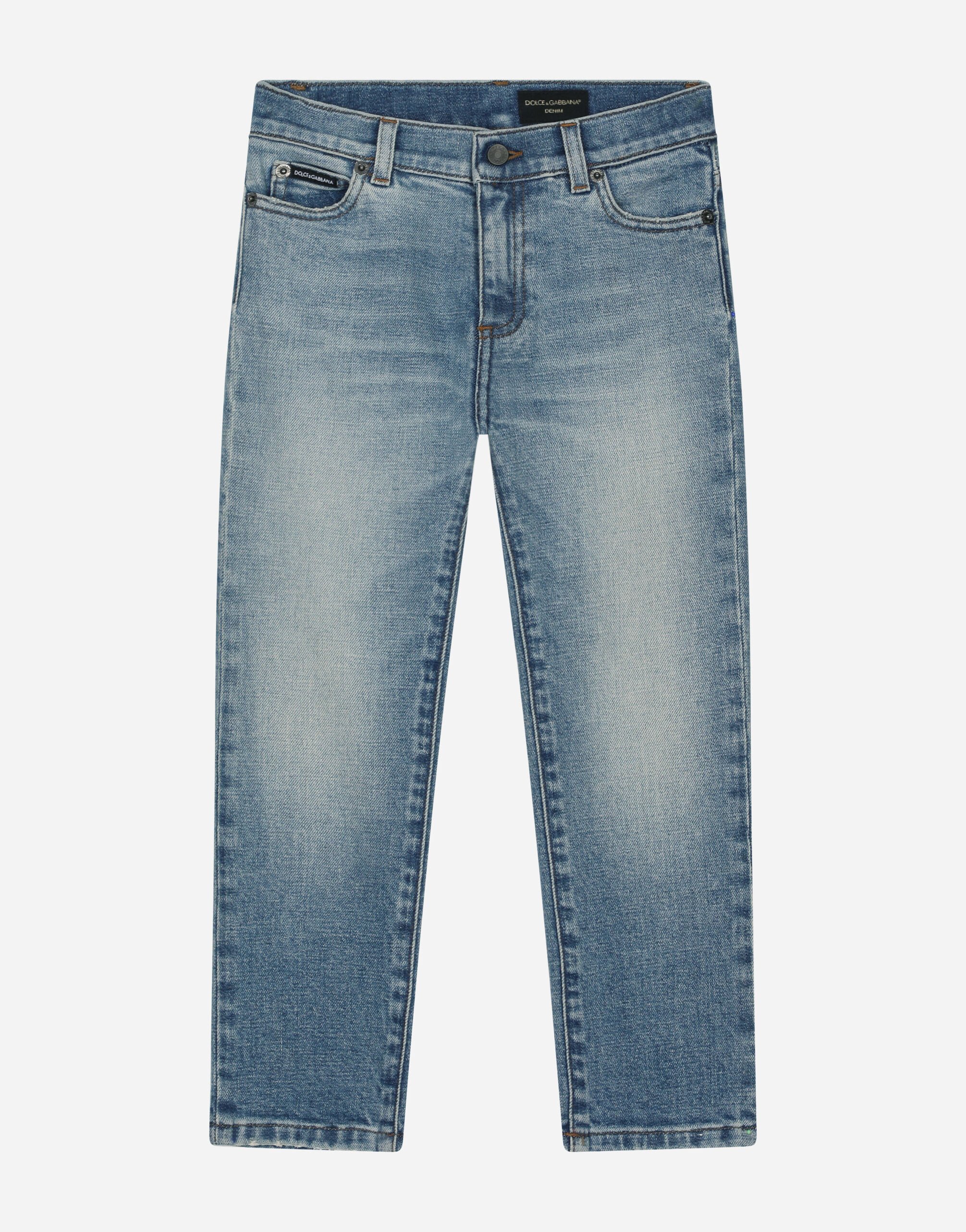 Dolce & Gabbana 5-pocket treated stretch denim jeans with logo print Multicolor DA5189AB028